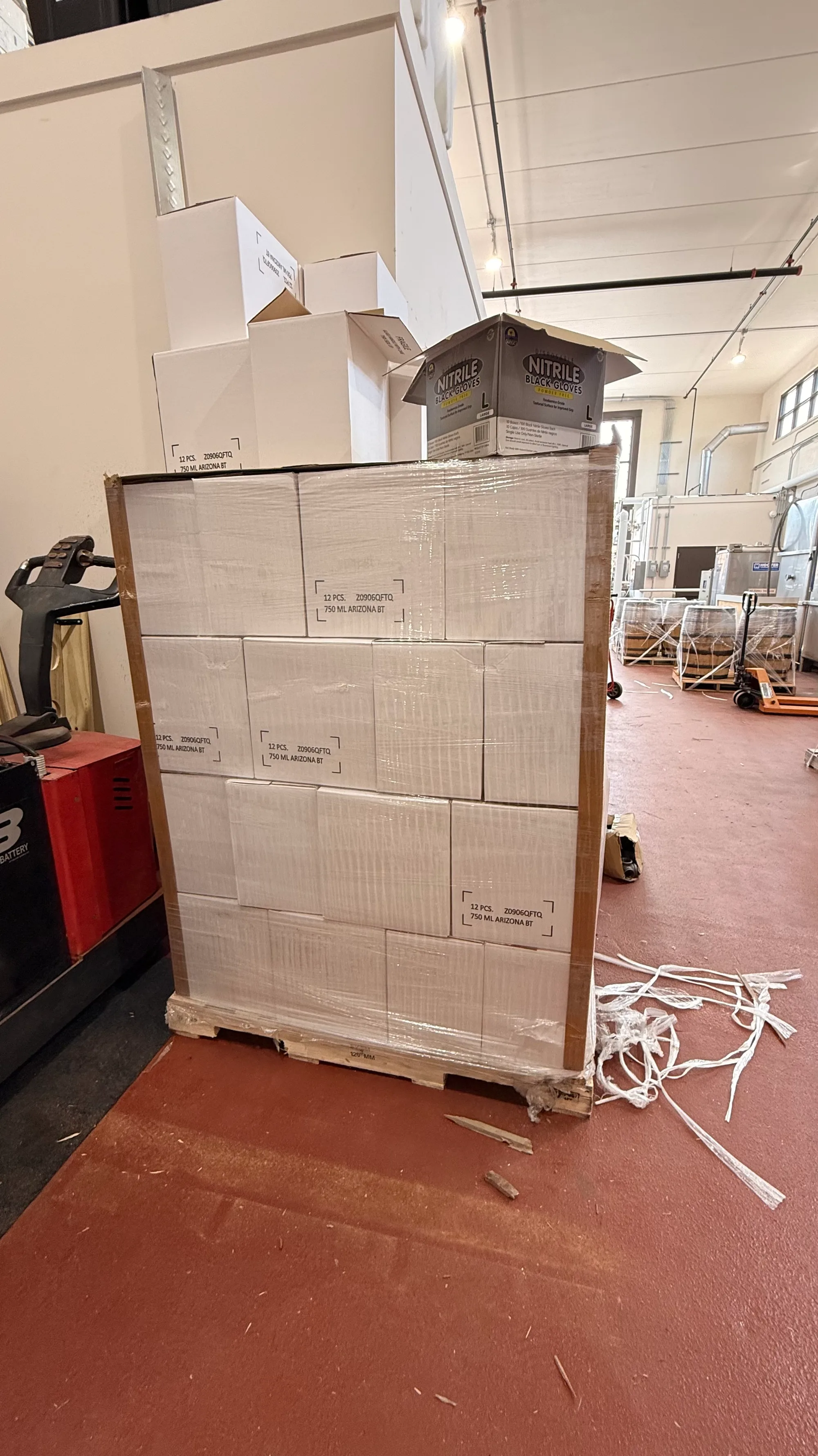 Pallet of empty 750ml bottle boxes